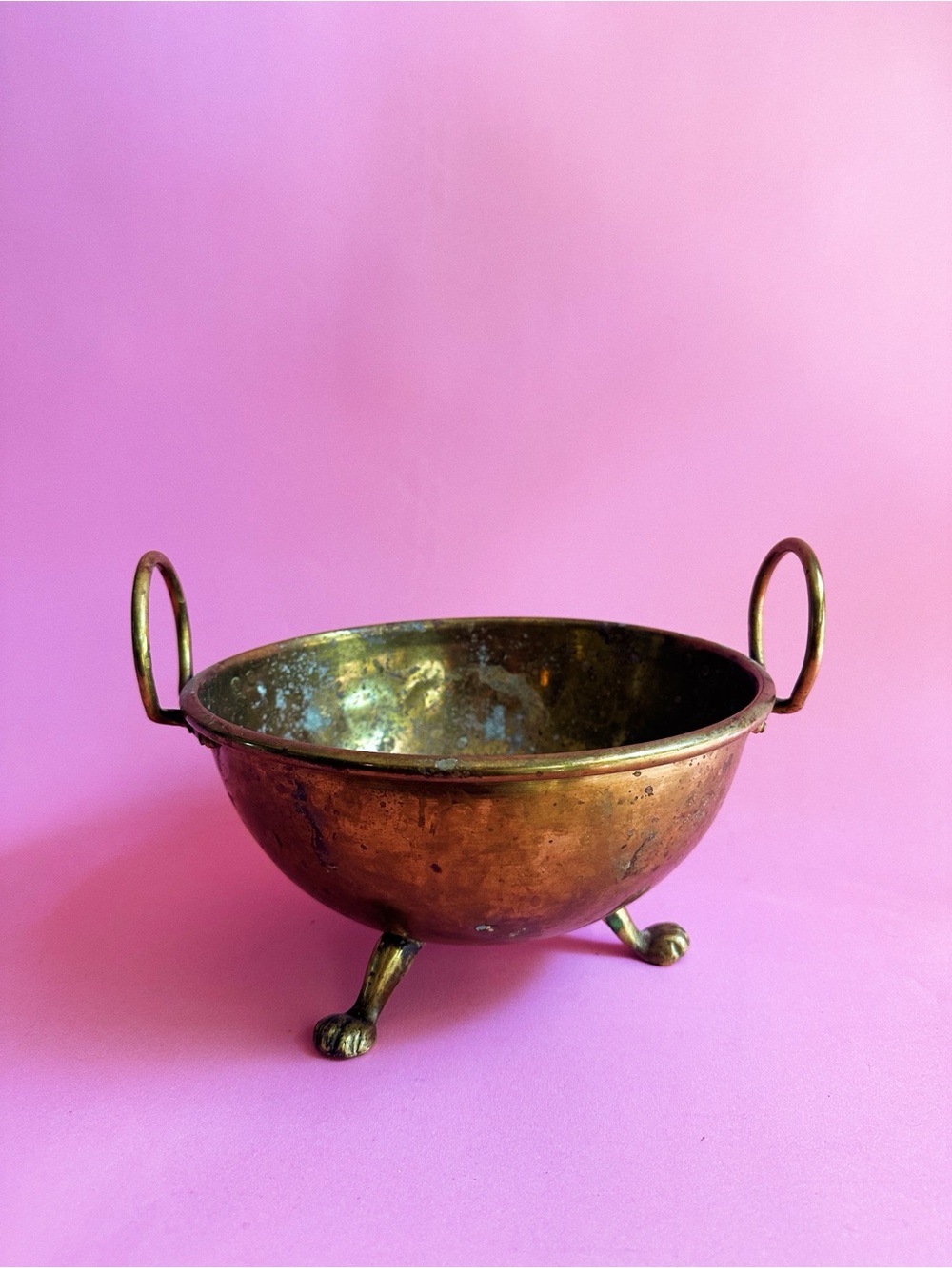 Vintage Brass Footed Bowl with Handles - Warm Brass